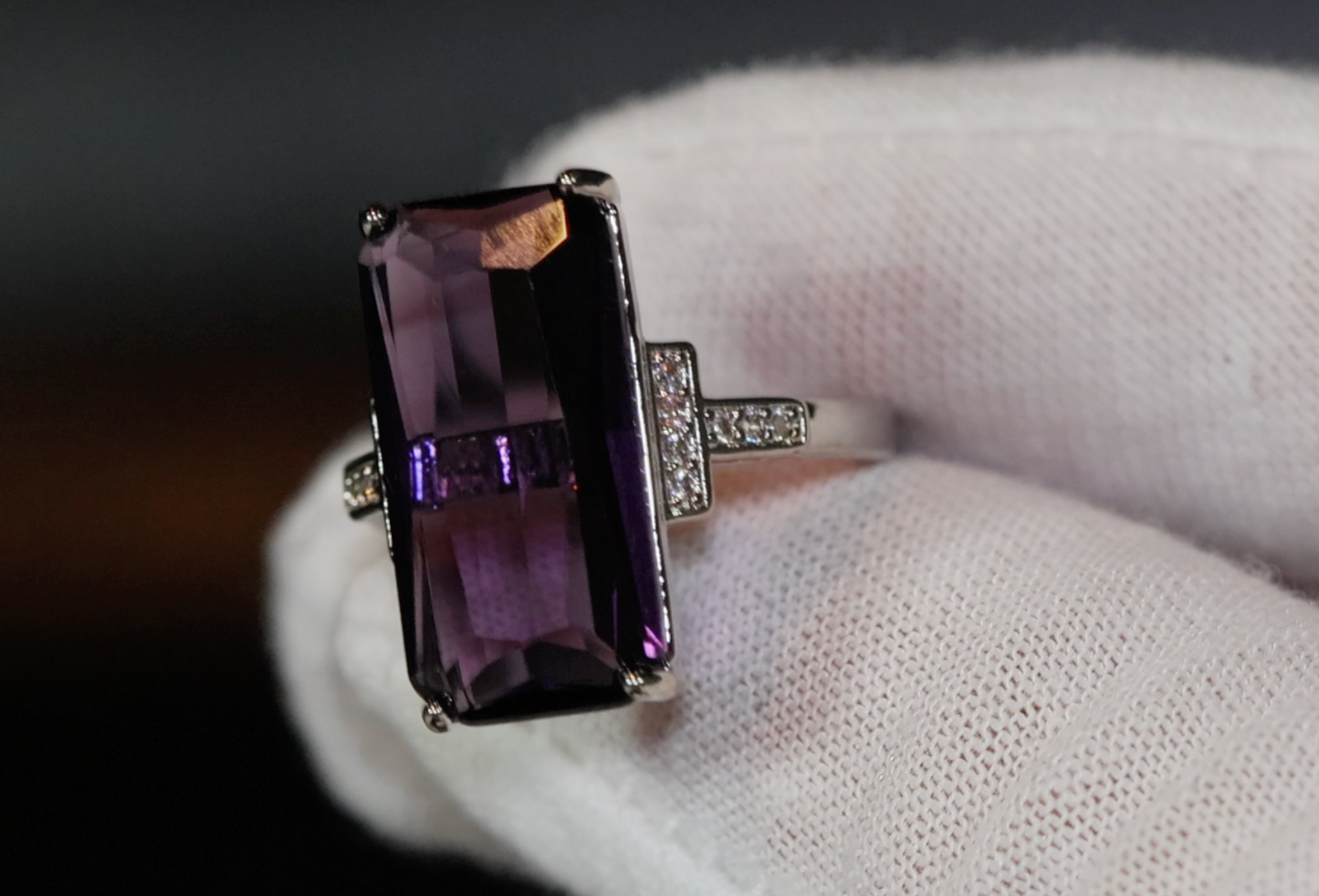 Emerald Ring | Purple Diamond Ring | Purple Diamond Engagement Ring | Purple Emerald Ring | Violet Emerald Ring | Rectangle Diamond Ring