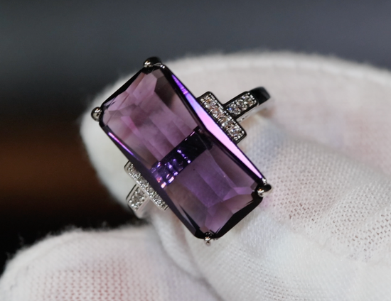 Emerald Ring | Purple Diamond Ring | Purple Diamond Engagement Ring | Purple Emerald Ring | Violet Emerald Ring | Rectangle Diamond Ring