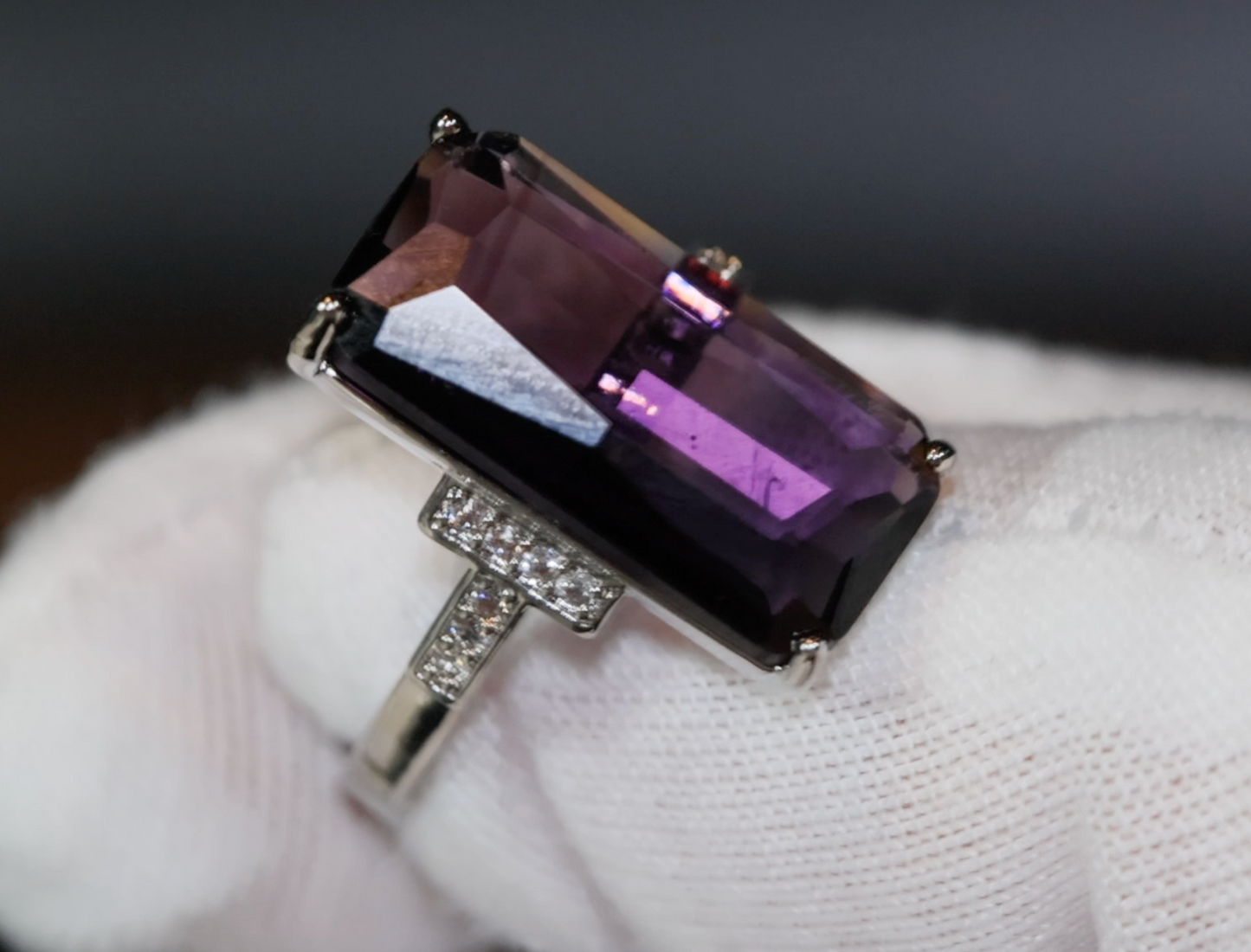 Emerald Ring | Purple Diamond Ring | Purple Diamond Engagement Ring | Purple Emerald Ring | Violet Emerald Ring | Rectangle Diamond Ring