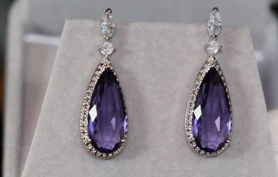 Womens Diamond Earrings | Purple Diamond Earrings | Teardrop Earrings