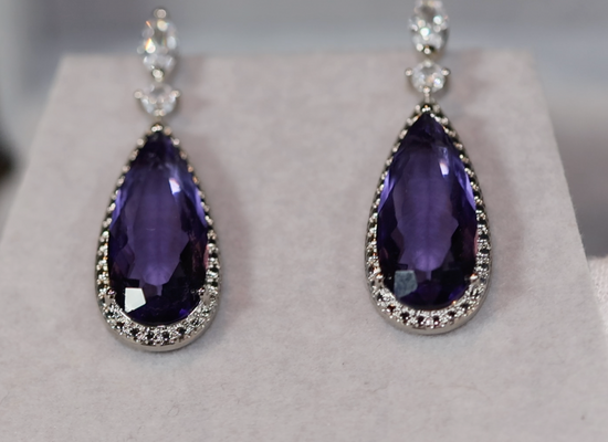 Womens Diamond Earrings | Purple Diamond Earrings | Teardrop Earrings