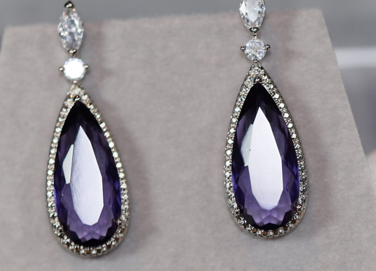 Womens Diamond Earrings | Purple Diamond Earrings | Teardrop Earrings