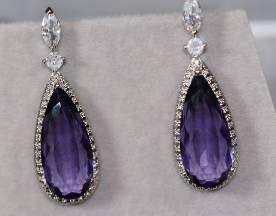 Womens Diamond Earrings | Purple Diamond Earrings | Teardrop Earrings