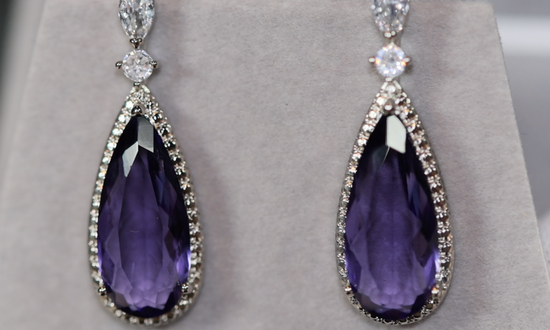 Womens Diamond Earrings | Purple Diamond Earrings | Teardrop Earrings