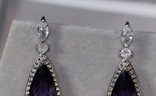 Womens Diamond Earrings | Purple Diamond Earrings | Teardrop Earrings