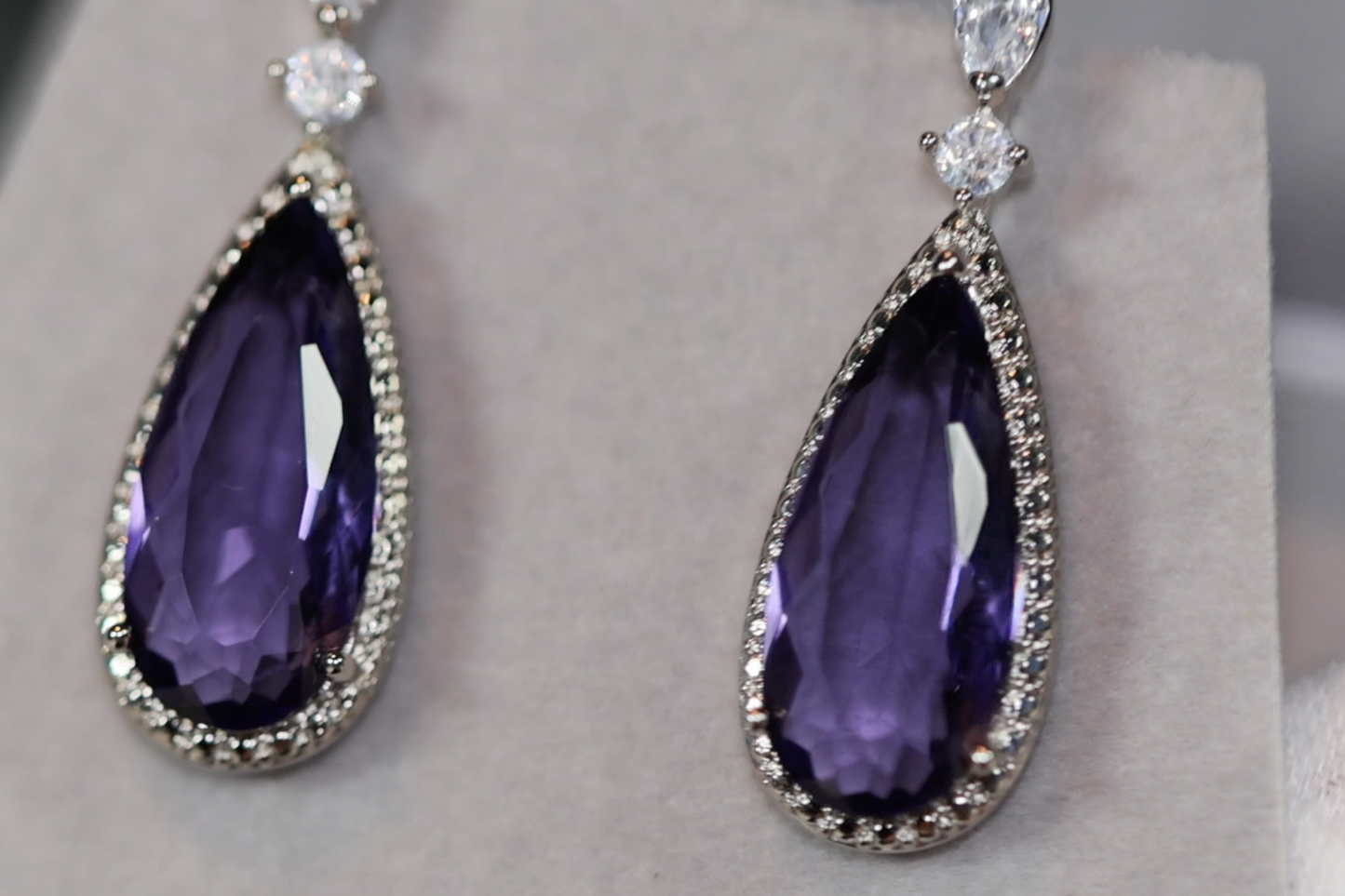 Womens Diamond Earrings | Purple Diamond Earrings | Teardrop Earrings