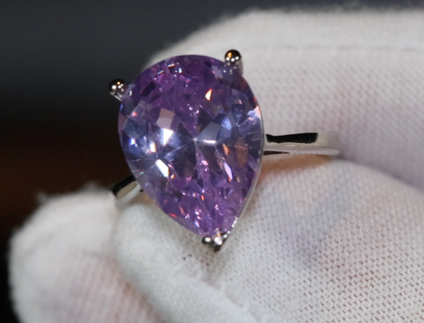 Purple Diamond Ring | Teardrop Ring | Pear Shape Ring