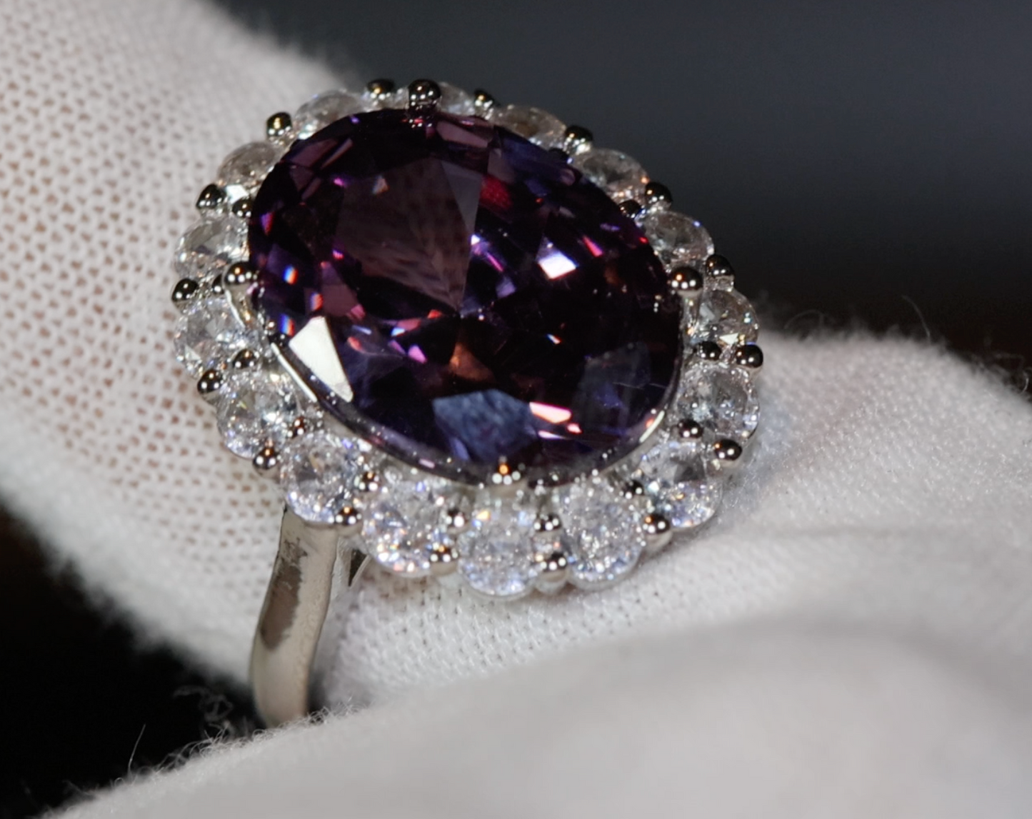 Purple oval diamond ring