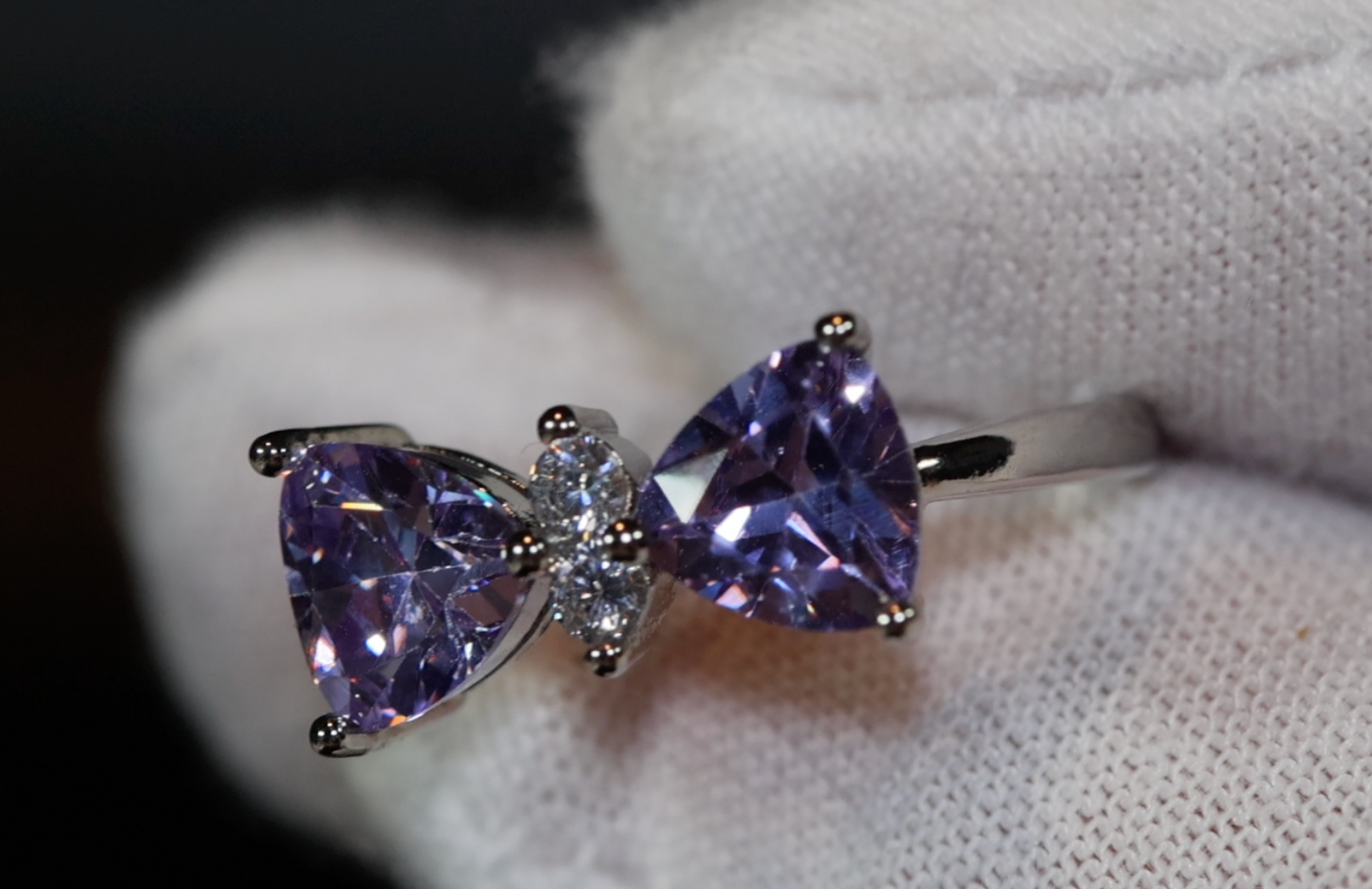 Purple Diamond Ribbon Ring | Ribbon Ring | Diamond Bow Ring