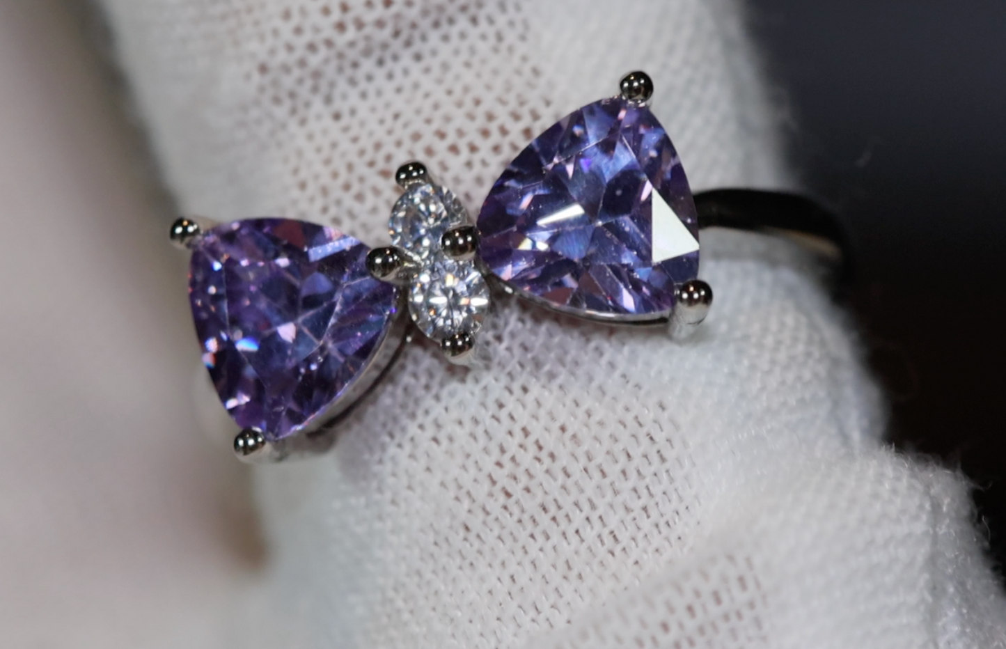 Purple Diamond Ribbon Ring | Ribbon Ring | Diamond Bow Ring