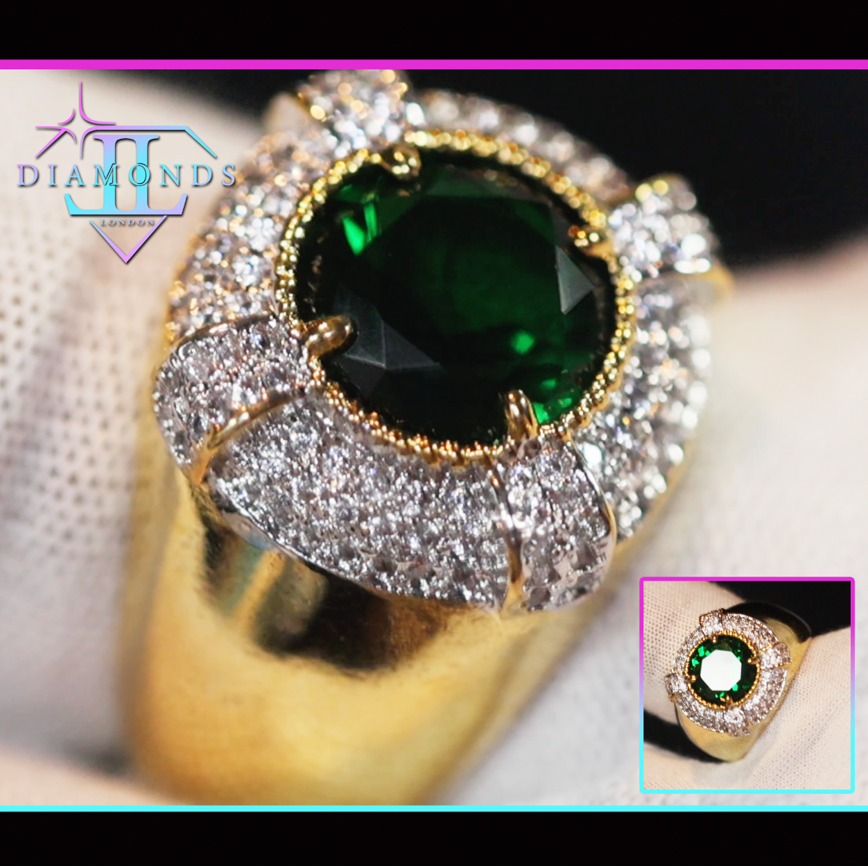 Mens gold green diamond ring