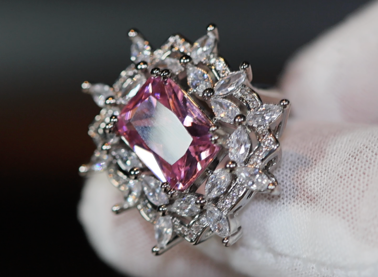 Big Pink Diamond Ring | Womens Big Pink Gemstone Ring