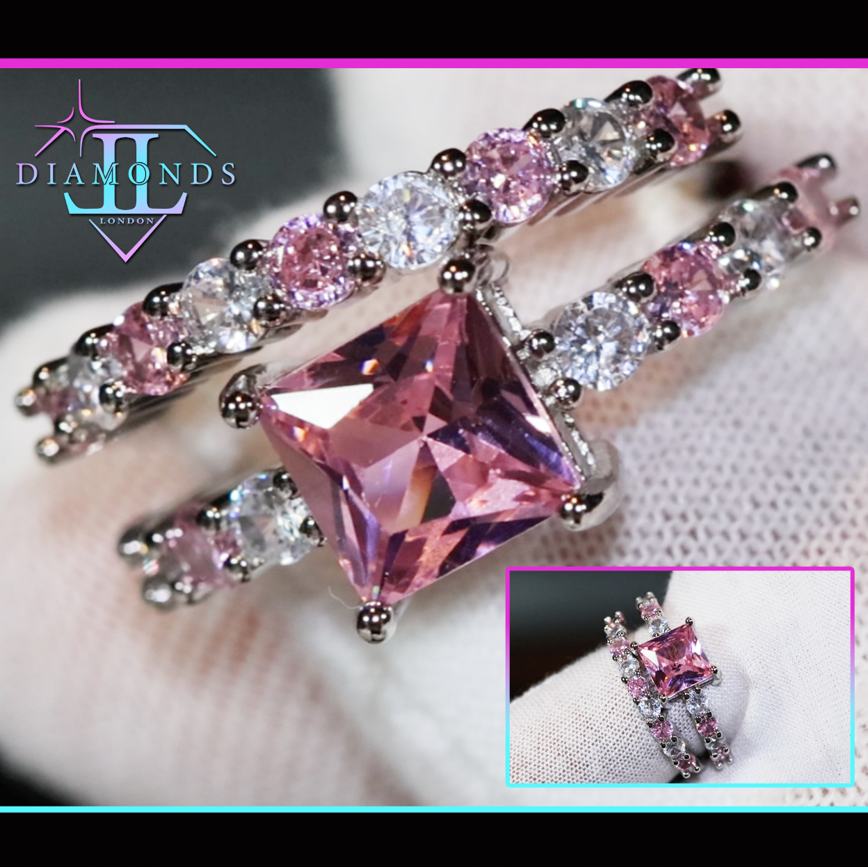 Pink Diamond Wedding Ring Set