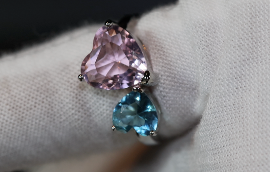 Heart Ring | Pink Diamond Ring | Blue Diamond Ring | Heart Diamond Cut Ring | Heart Engagement Ring | Diamond Heart Ring | Twist Ring