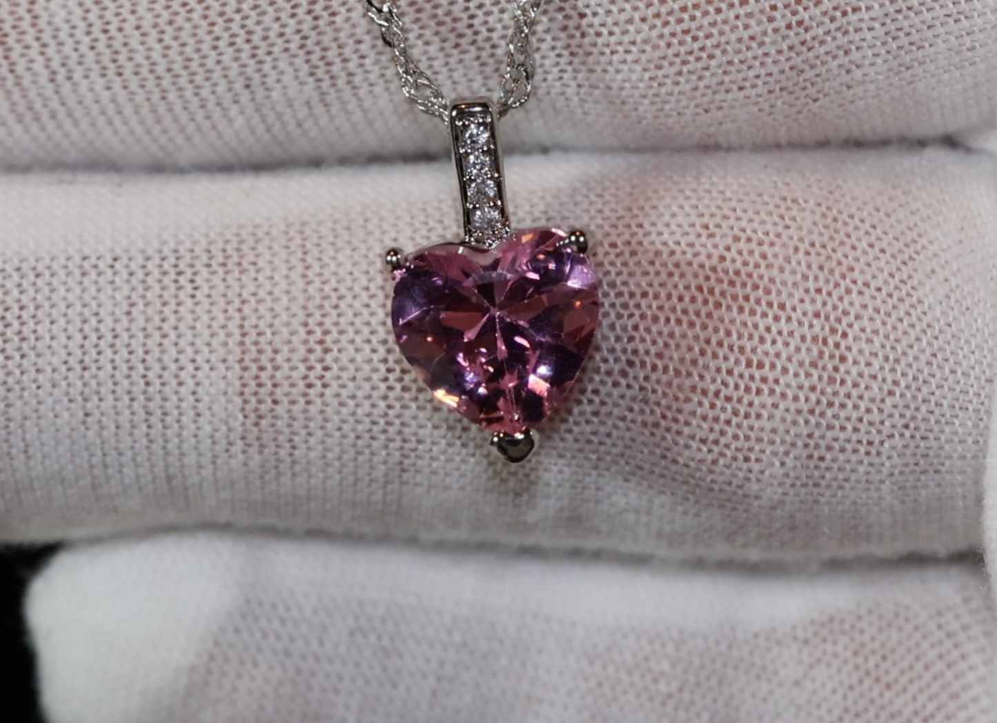 Womens Diamond Necklace | Pink Diamond Heart Necklace | Heart Necklace with Diamonds | Diamond Heart Pendant  | Pink Diamond Necklace