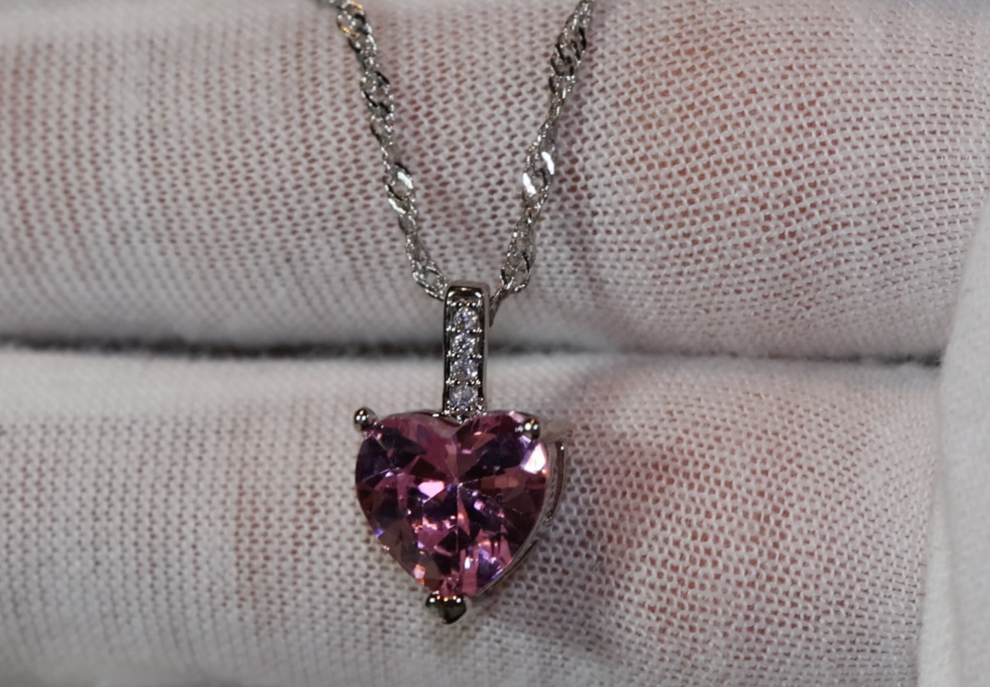 Womens Diamond Necklace | Pink Diamond Heart Necklace | Heart Necklace with Diamonds | Diamond Heart Pendant  | Pink Diamond Necklace