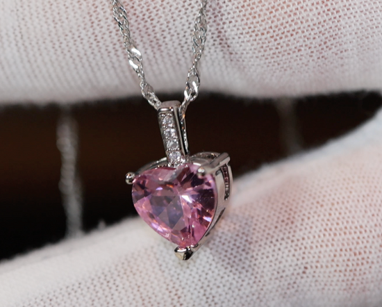 Womens Diamond Necklace | Pink Diamond Heart Necklace | Heart Necklace with Diamonds | Diamond Heart Pendant  | Pink Diamond Necklace