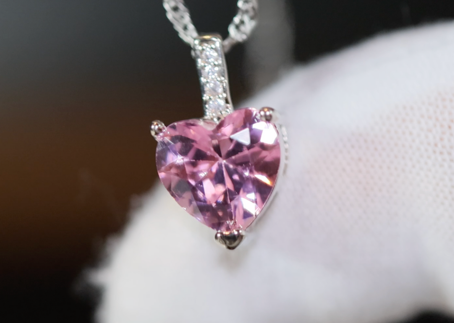 Womens Diamond Necklace | Pink Diamond Heart Necklace | Heart Necklace with Diamonds | Diamond Heart Pendant  | Pink Diamond Necklace