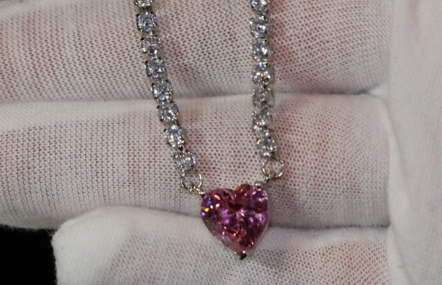 Pink Diamond Heart Necklace | Heart Necklace with Diamonds | Diamond Heart Pendant