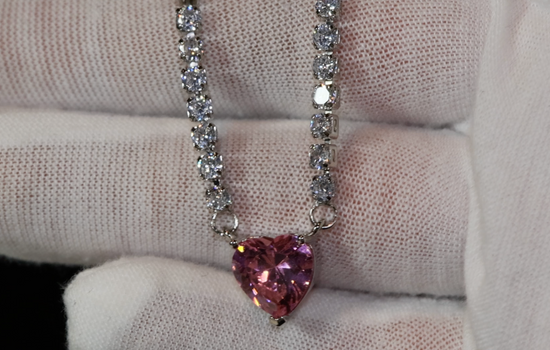 Pink Diamond Heart Necklace | Heart Necklace with Diamonds | Diamond Heart Pendant