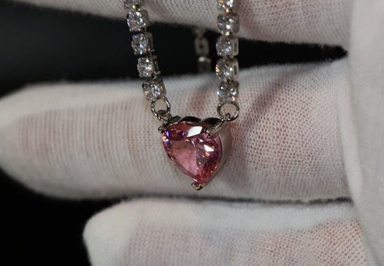 Pink Diamond Heart Necklace | Heart Necklace with Diamonds | Diamond Heart Pendant