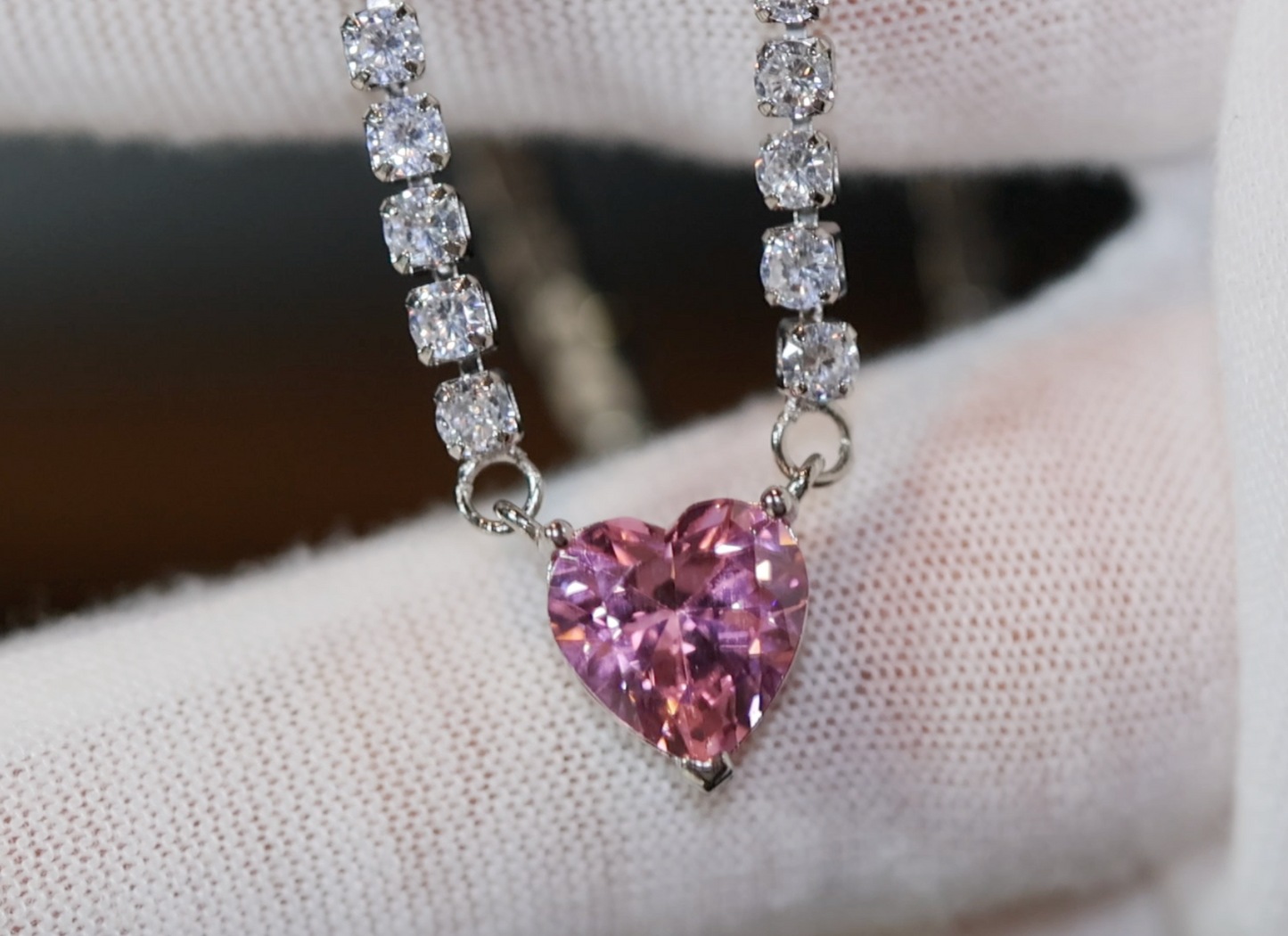 Pink Diamond Heart Necklace | Heart Necklace with Diamonds | Diamond Heart Pendant