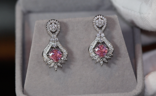 Drop Earrings | Princess Cut Diamond Earrings | Pink Diamond Earrings | Classy Diamond Earrings | Womens Earrings | Dangle Earrings