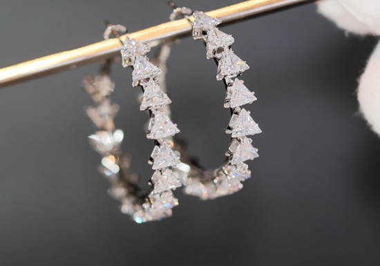 Diamond Hoop Earrings | Hoop Earrings | Womens Baguette Diamond Earrings