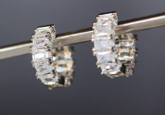 Diamond Hoop Earrings | Hoop Earrings | Baguette Diamond Earrings | Iced Out Hoop Earrings