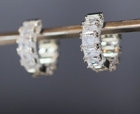 Diamond Hoop Earrings | Hoop Earrings | Baguette Diamond Earrings | Iced Out Hoop Earrings