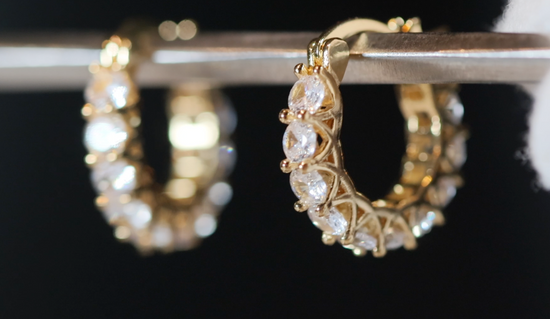 Small gold diamond hoop earrings | Womens gold diamond hoop earrings