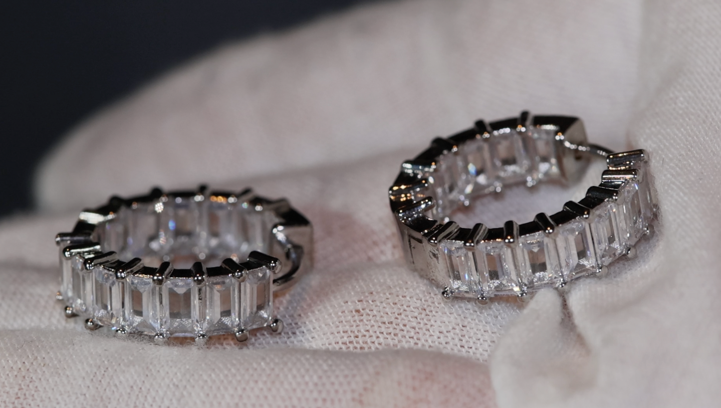 Diamond Hoop Earrings | Hoop Earrings | Womens Baguette Diamond Earrings