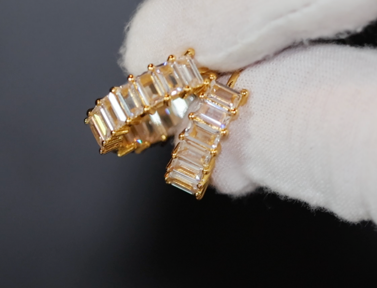 Gold Diamond Hoop Earrings | Womens Small Diamond Earrings | Baguette Earrings