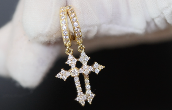 Mens Gold Cross Earrings | Cross Earrings Men | Diamond Cross Earrings | Womens Cross Hoop Earrings | Gold Cross Earrings | Iced Out Earrings