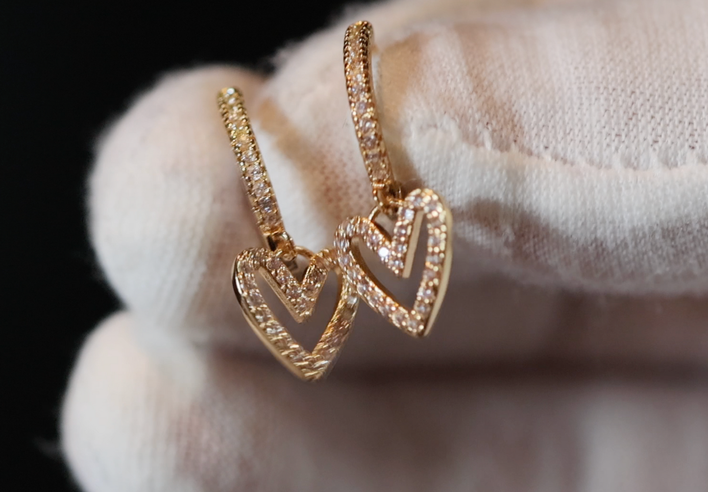 Gold Diamond Heart Earrings | Heart Earrings | Womens Earrings | Heart earrings with Diamonds