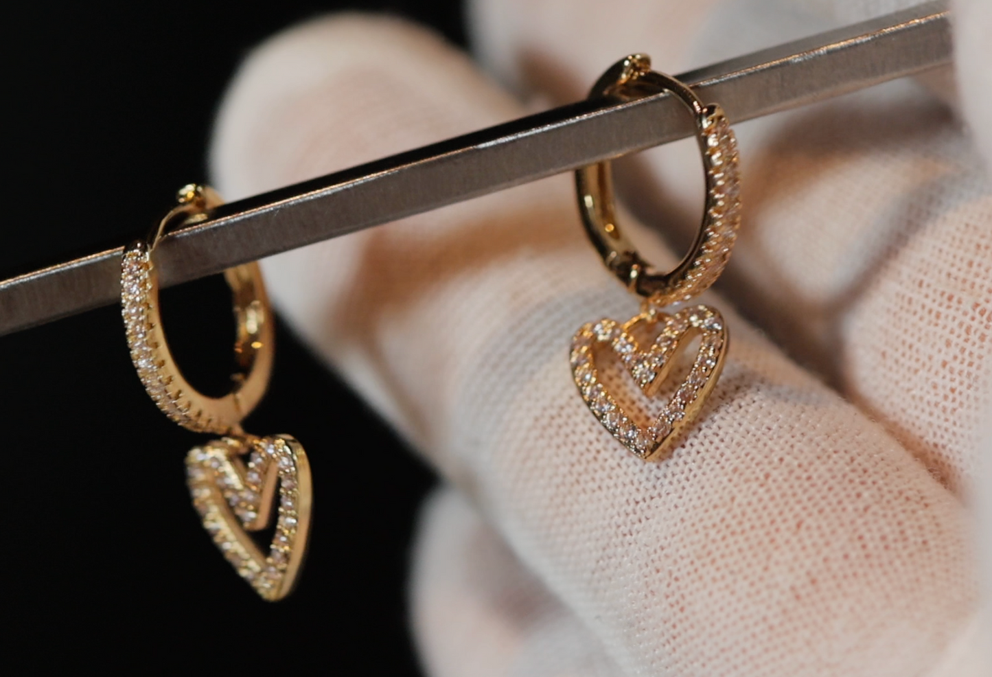 Gold Diamond Heart Earrings | Heart Earrings | Womens Earrings | Heart earrings with Diamonds