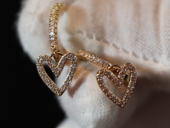 Gold Diamond Heart Earrings | Heart Earrings | Womens Earrings | Heart earrings with Diamonds