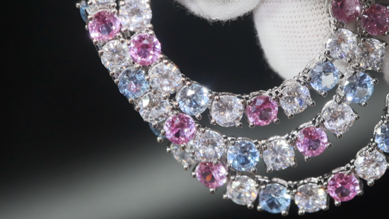 blue and pink Diamond tennis Necklace 