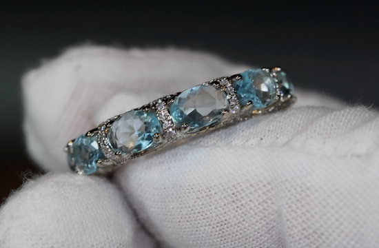 Womens Eternity Ring | Eternity Ring | Blue Diamond Ring | Aquamarine Diamond Ring | Aquamarine Engagement Ring |  Topaz Diamond Ring