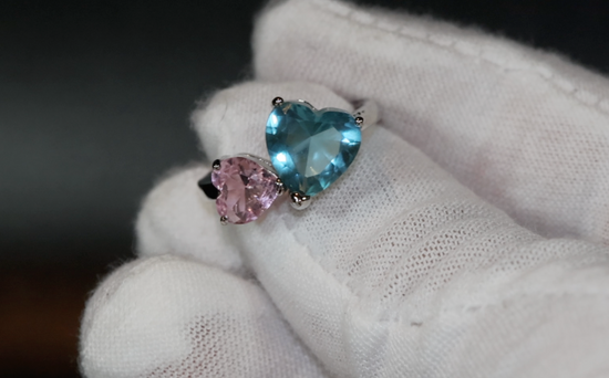 Heart Ring | Pink Diamond Ring | Blue Diamond Ring | Pink and blue diamond heart ring