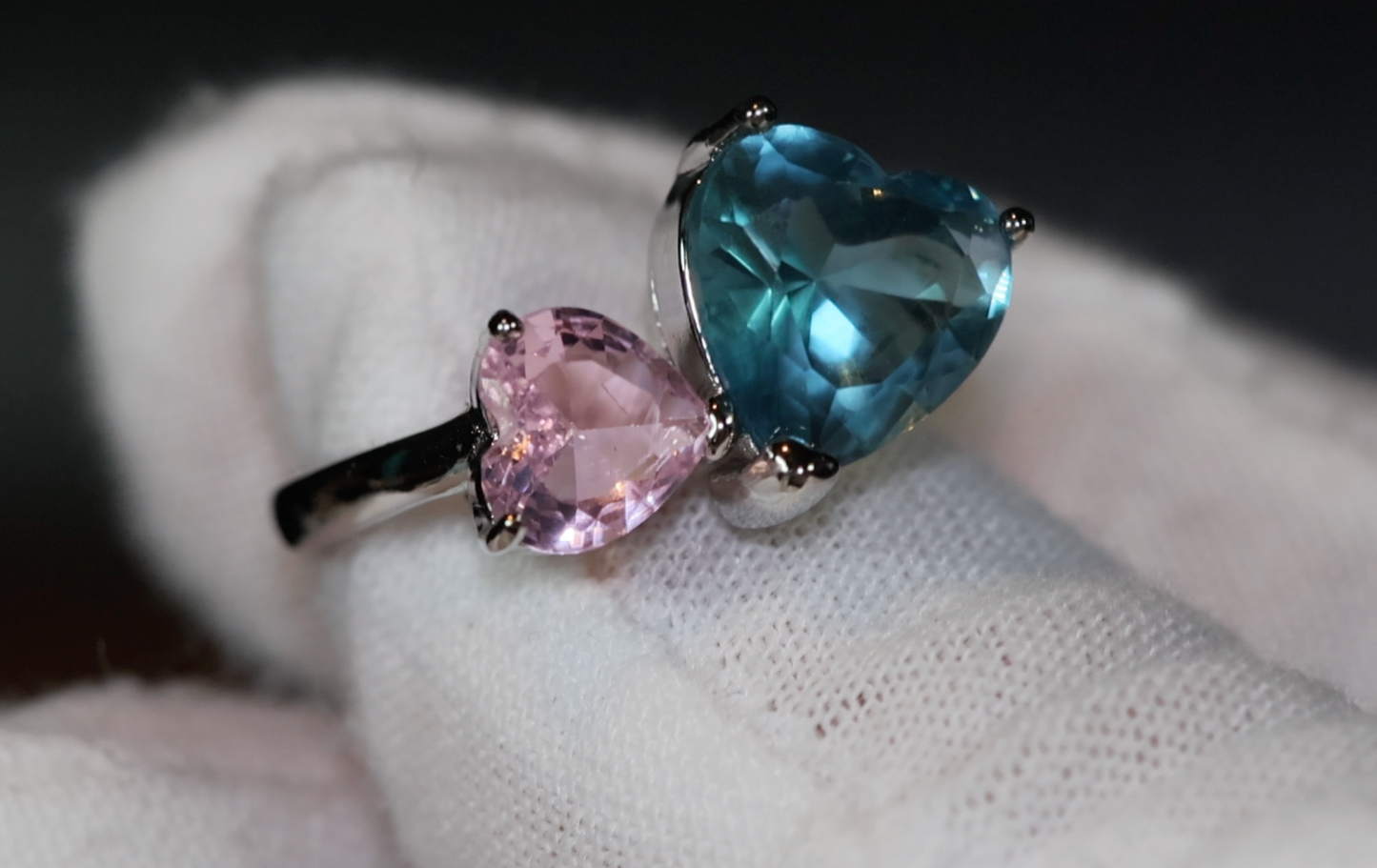 Heart Ring | Pink Diamond Ring | Blue Diamond Ring | Pink and blue diamond heart ring