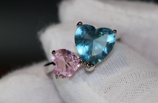 Heart Ring | Pink Diamond Ring | Blue Diamond Ring | Pink and blue diamond heart ring