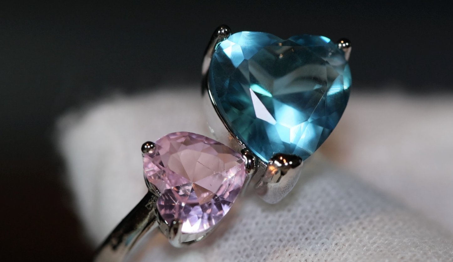 Heart Ring | Pink Diamond Ring | Blue Diamond Ring | Pink and blue diamond heart ring