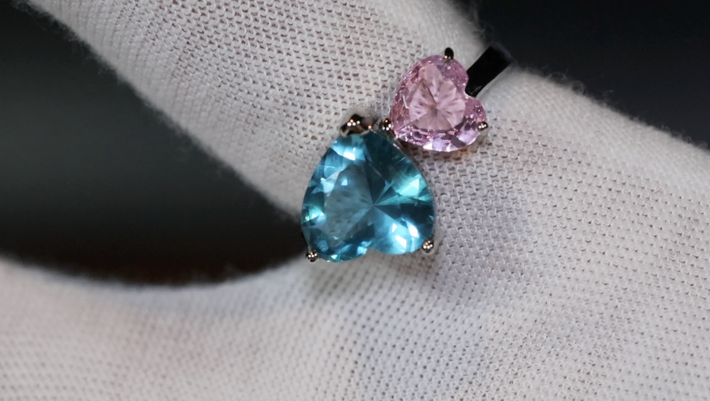 Heart Ring | Pink Diamond Ring | Blue Diamond Ring | Pink and blue diamond heart ring