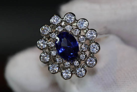 Sapphire Blue Diamond Ring | Blue Oval Diamond Flower Ring