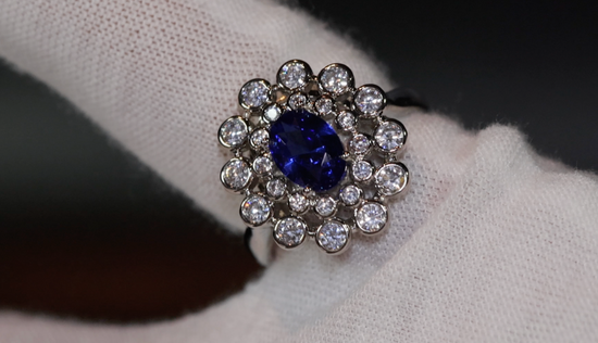 Sapphire Blue Diamond Ring | Blue Oval Diamond Flower Ring