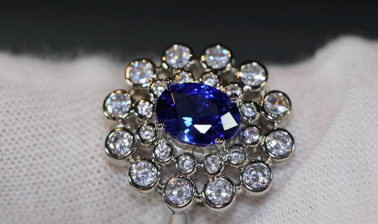 Sapphire Blue Diamond Ring | Blue Oval Diamond Flower Ring