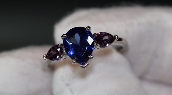 Blue and Purple Diamond Ring | Blue Diamond Engagement Rings | Pear Engagement Ring