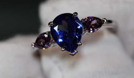 Blue and Purple Diamond Ring | Blue Diamond Engagement Rings | Pear Engagement Ring