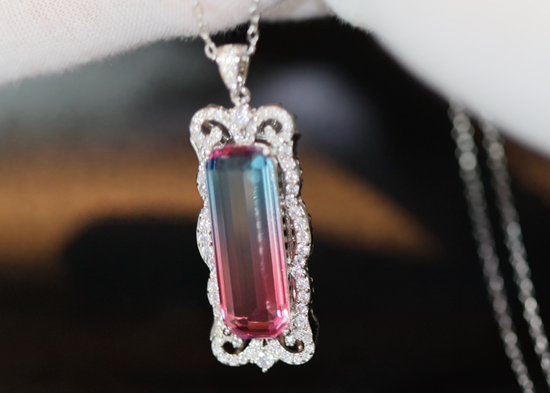 Womens Necklace | Aquamarine Diamond Necklace | Blue Diamond Pendant | Pink Diamond Pendant | Pink Diamond Necklace | Rectangle Necklace